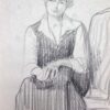 French Impressionist Posed Elegant Lady In V Neck Shirt Pencil Sketch
