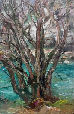 Mid 1900-1999 1950's French Post-Impressionist Oil Old Tree by Blue River