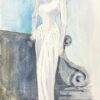 1950’s Fashion Illustration Original Painting Of The Artist In A White Dress