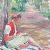 Mid 1900-1999 1950's French Post-Impressionist Oil Girl Reading in Woods