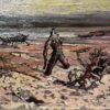Contemporary French Impressionist Oil Drift Wood and Figure On Dark Beach