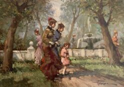 TOMMASO PRINCIPE (b1942) ITALIAN SIGNED OIL - ELEGANT LADIES IN PARKLAND