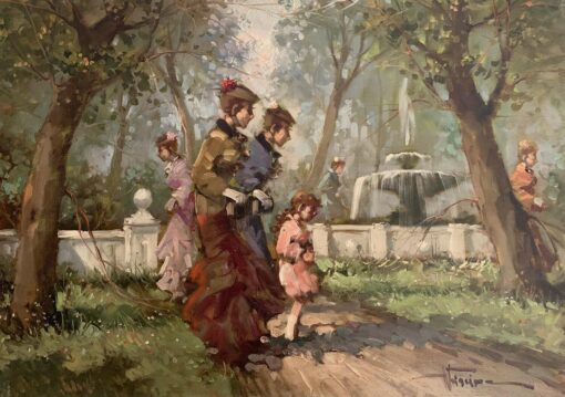 TOMMASO PRINCIPE (b1942) ITALIAN SIGNED OIL - ELEGANT LADIES IN PARKLAND