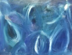 SALLY BRADSHAW (b.1962) CONTEMPORARY ABSTRACT BRITISH PAINTING - WHITE & BLUE