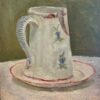 Antique French Impressionist Oil Still Life Jug & Plate in Interior