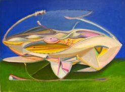 1980’s French Surrealist Signed Oil Painting Abstract Shapes Composition