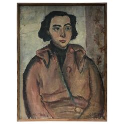 Original French Mid Century Post-Impressionist Oil Painting Portrait Young Lady