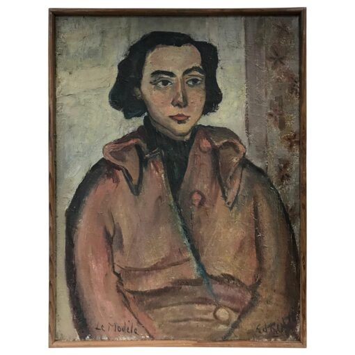 Original French Mid Century Post-Impressionist Oil Painting Portrait Young Lady