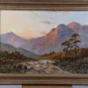 Scottish Highlands River Valley at Sunset, signed antique oil painting