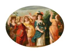 1700 - 1799 Dutch Old Master Oil on Panel, Ladies Gathering Flowers