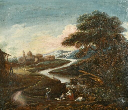 1700 - 1799 Dutch School Travellers in Winding Landscape Oil on Canvas