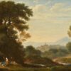 Early 1800's Scottish Oil Painting, Figures in Highland Landscape Golden Light