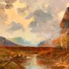Antique Scottish Oil Painting Goatfell, Isle of Arran, Highlands River Glen