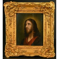 Antique Spanish Old Master Oil on Wood Panel, Head Portrait of Christ