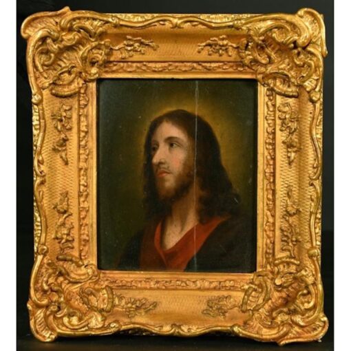 Antique Spanish Old Master Oil on Wood Panel, Head Portrait of Christ