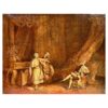1800's French Oil Painting Elegant Rococo Period Interior Figures Lady Dressing