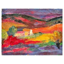 Mid 1900-1999 French Expressionist Oil Provence Purple Orange Gold Yellow