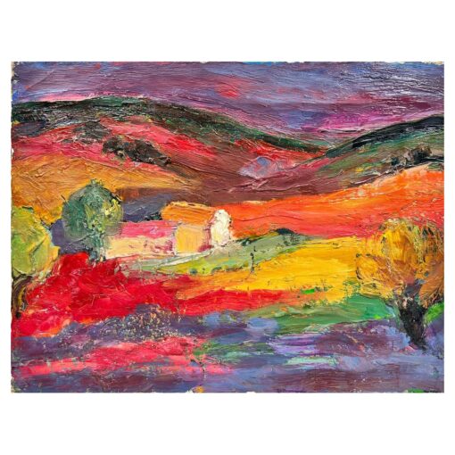 Mid 1900-1999 French Expressionist Oil Provence Purple Orange Gold Yellow
