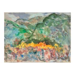 1900-1999 French Expressionist Provencal Landscape Green Hills & Town