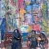1900-1999 German Modernist Oil Painting colourful Figures in Street