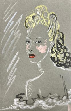 1950’s Fashion Illustration Original Portrait Of A Blonde Curly Haired Lady