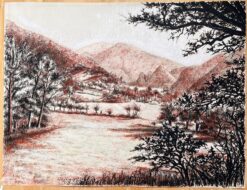 Mid Century French Original Pastel Drawing of a Mountainous Landscape