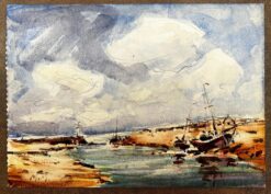 French Impressionist Landscape - Sailboats in a Bay Awaiting the Incoming Tide