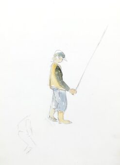 1950's Modernist/ Cubist Painting - Fisherman and His Rod