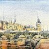 French Impressionist Watercolor Landscape River Seine Bridge In The Rain Paris