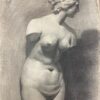 1900s Original French Atelier Life Drawing Nude Woman Sculpture