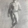1900s French Atelier Academic Drawing Portrait of Classical Male Nude Sculpture