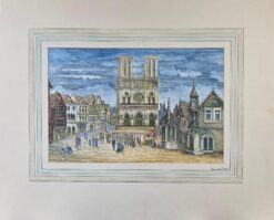 1950's French Modernist/ Cubist Painting - Detailed French Town Square