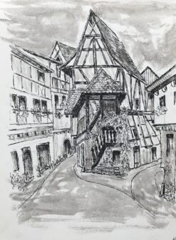 1950's Modernist/ Cubist Painting - Black and White French Buildings