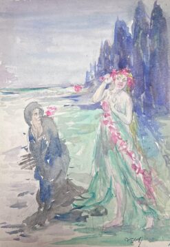 1930's French Impressionist Mythological Mermaid and Slave On The Beach