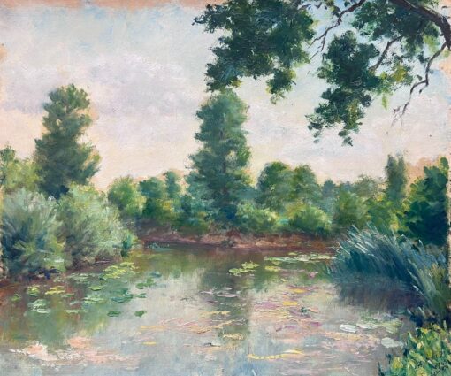Mid 1900-1999 1950's French Post-Impressionist Oil Waterlily Pond Summer