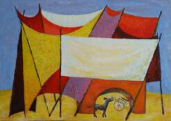 French Neo-Impressionist Modernist Dog in a Tent Mid 1900-1999 Painting