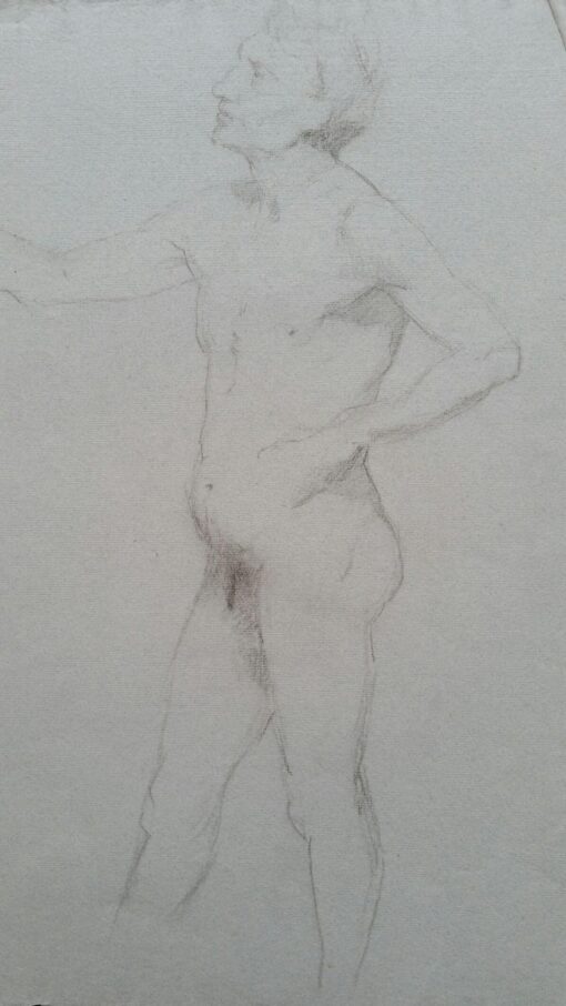 English Graphite Portrait Sketch of Male Nude, in Profile