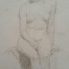 English Graphite Portrait Sketch of Female Nude, Seated