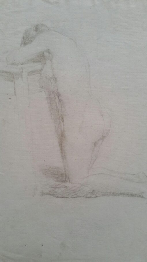 English Graphite Portrait Sketch of Female Nude, Kneeling