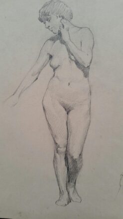 English Antique Portrait Sketch of Female Nude Standing