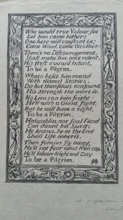 English Antique Woodcut Engraving, Inscribed, of Bunyan Hymn