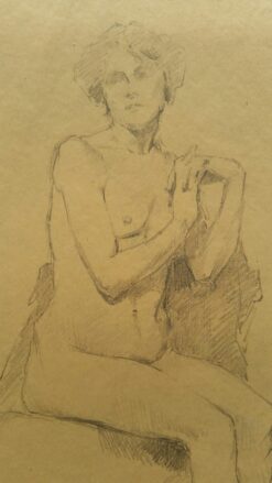 English Antique Portrait Sketch of Female Nude Seated (with additional image)