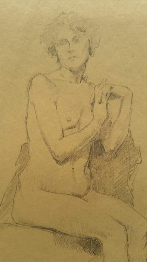 English Antique Portrait Sketch of Female Nude Seated (with additional image)