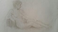 English Antique Portrait Sketch of Reclining Female Nude (double sided)