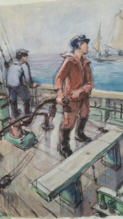 French Watercolour Breton School Mid 1900-1999 Fishing Fleet