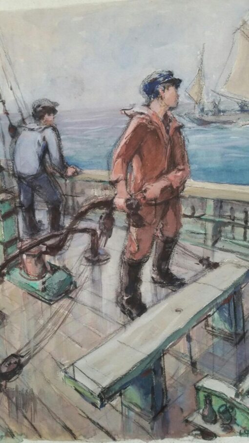 French Watercolour Breton School Mid 1900-1999 Fishing Fleet