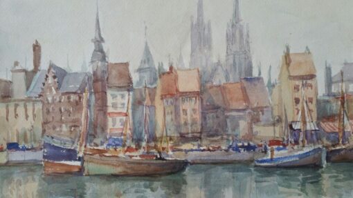 Mid 1900-1999 Belgium, Ostend Church and Harbour