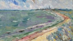 1900-1999 French Oil Painting A Coastal Village