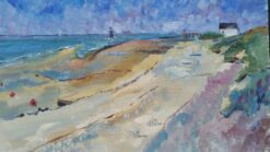 1900-1999 French Oil Painting A Summer Beach Blue Skies