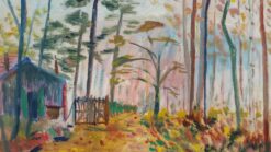 1900-1999 French Oil Painting A Woodland Cabin